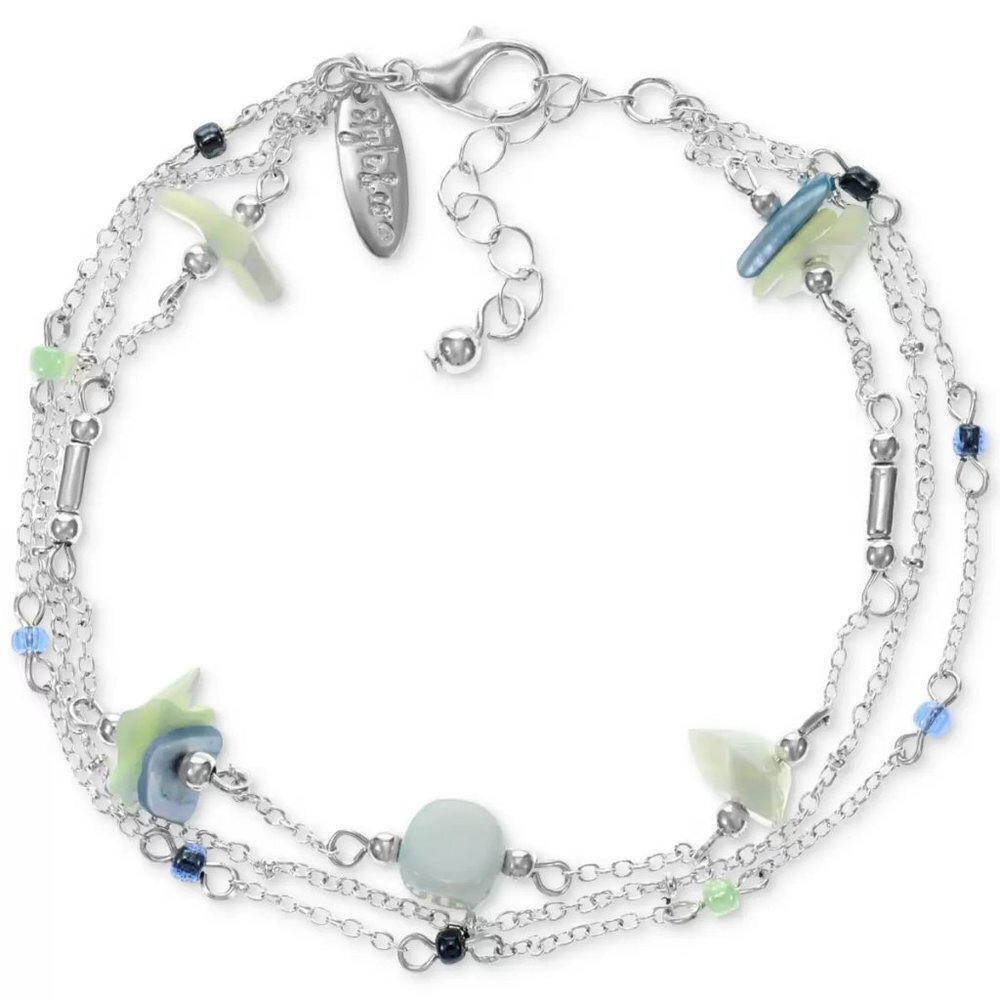 Style & Co Mixed Bead Multi-Row Ankle Bracelet in Silver-Tone NWT MSRP $25